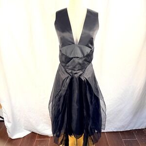 Rue du Mail Paris Black Silk Avant Garde Dress Gown Size 38/6 Formal Whimsigoth